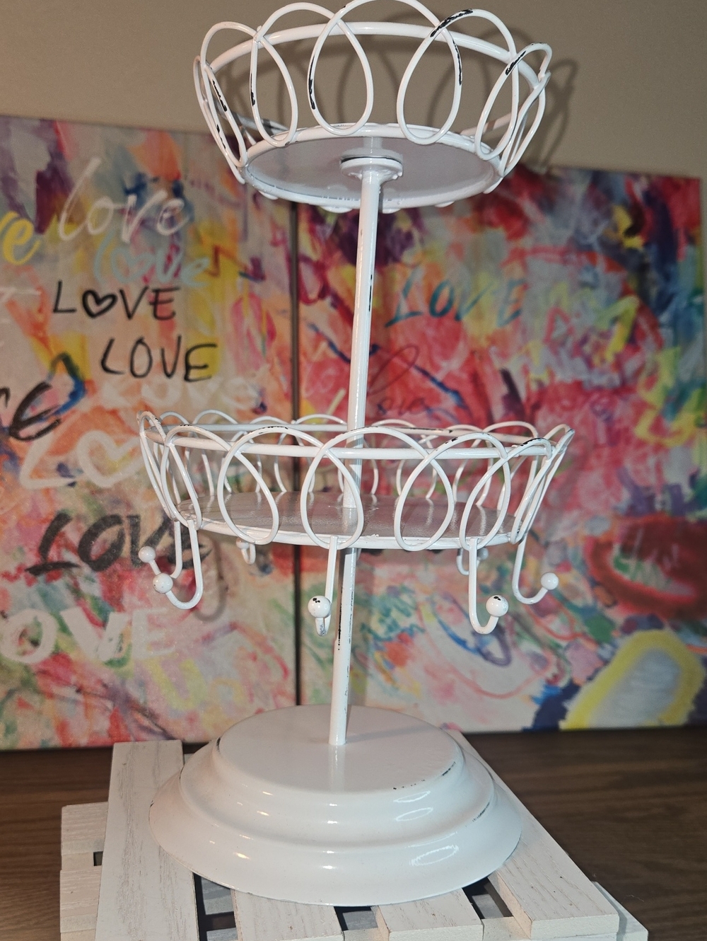 Two-Tier White Metal Jewelry Stand